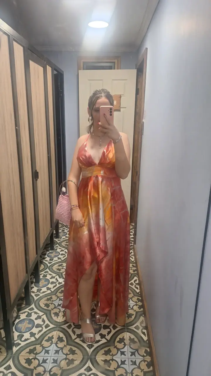 Vestido largo estampado naranja - 3