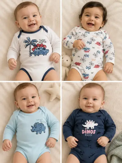 Set de 4 bodies para bebé 100% algodón - miniatura 2