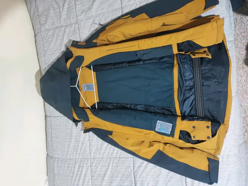 Parka impermeable mostaza y azul - 3