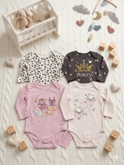 Set de 4 bodies para bebé 100% algodón - miniatura 1