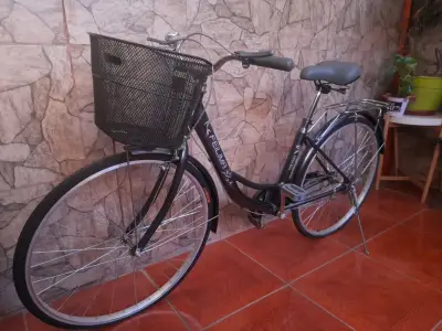 Bicicleta urbana negra con canasto - miniatura 1