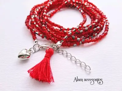 Pulsera Alam roja con borla - miniatura 2