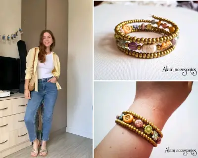 Pulsera de abalorios dorados y colores - miniatura 1