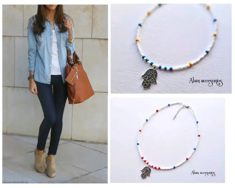 Collar Hamsa con cuentas de colores