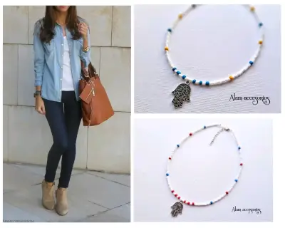 Collar Hamsa con cuentas de colores - miniatura 1