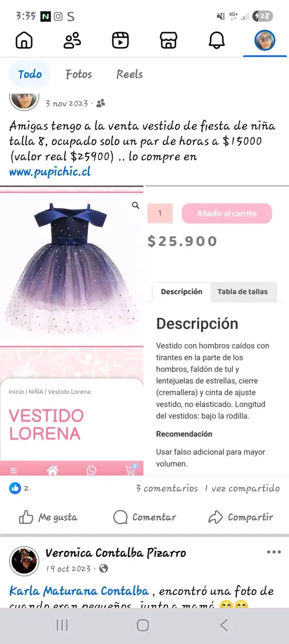 Vestido de niña azul y rosado - 2