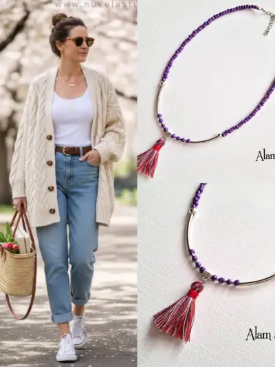 Collar de cuentas morado con borla - miniatura 1