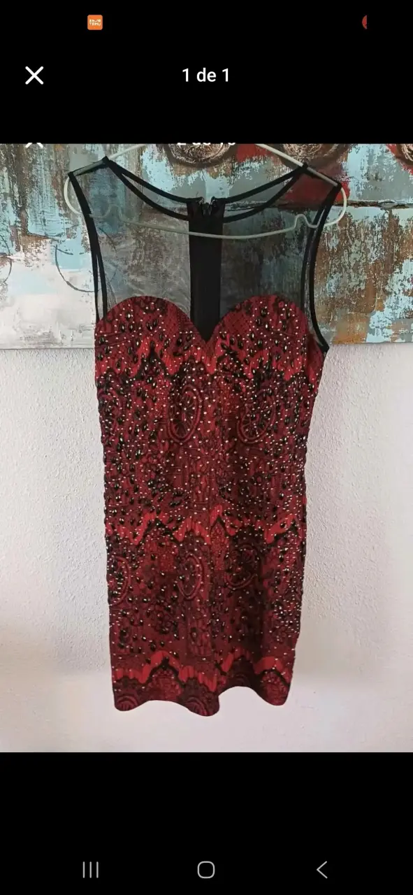 Vestido rojo con encaje y lentejuelas S/M