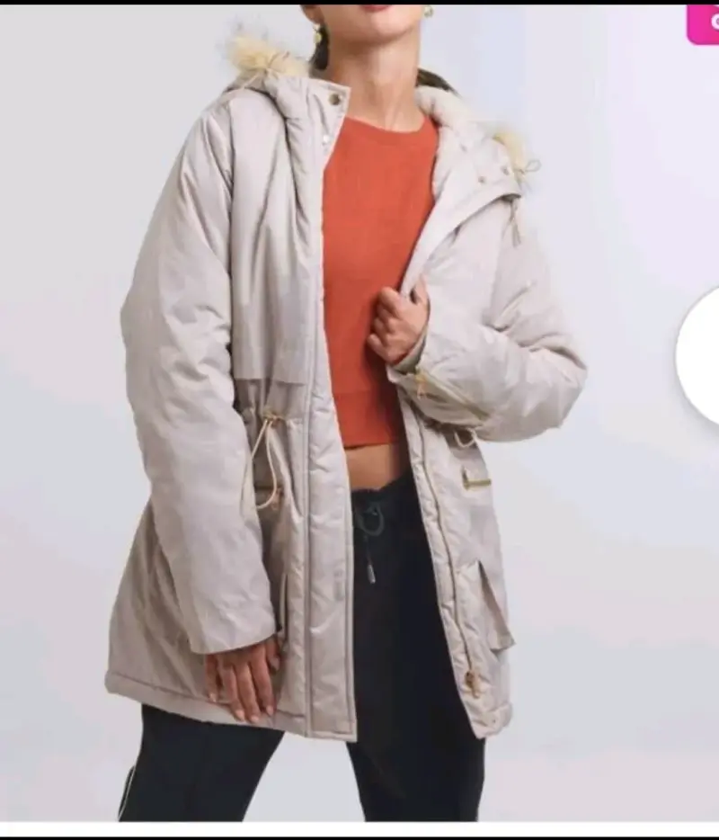 Parka beige con capucha M - 2