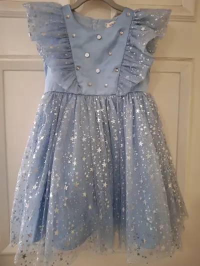 Vestido celeste con estrellas plateadas talla 6 - miniatura 1