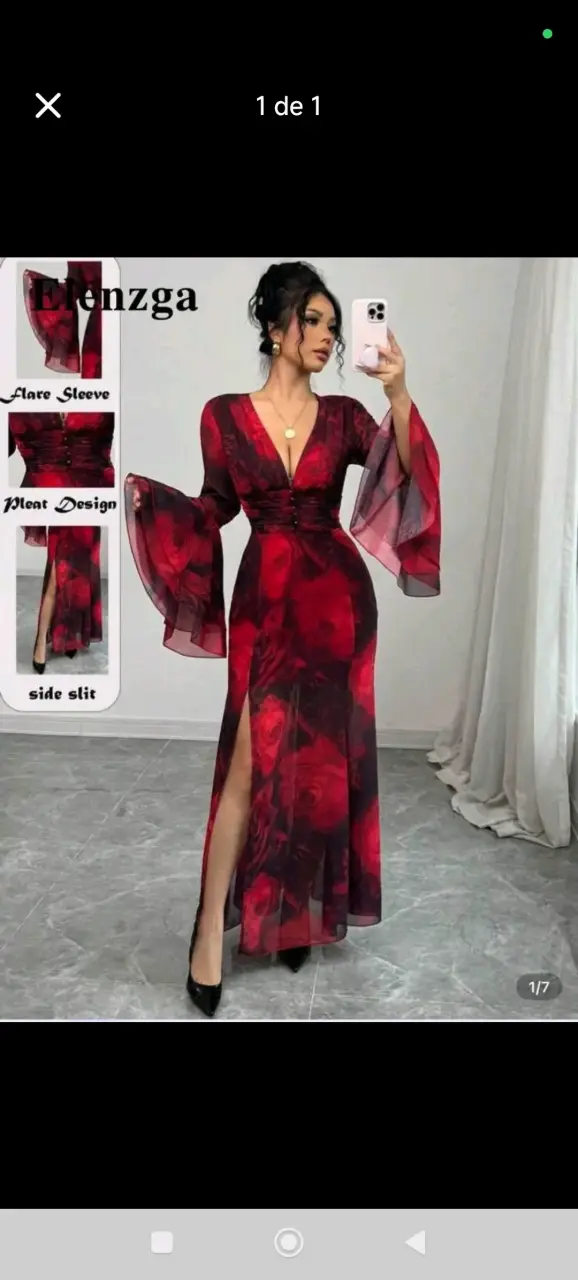 Vestido largo rojo con estampado