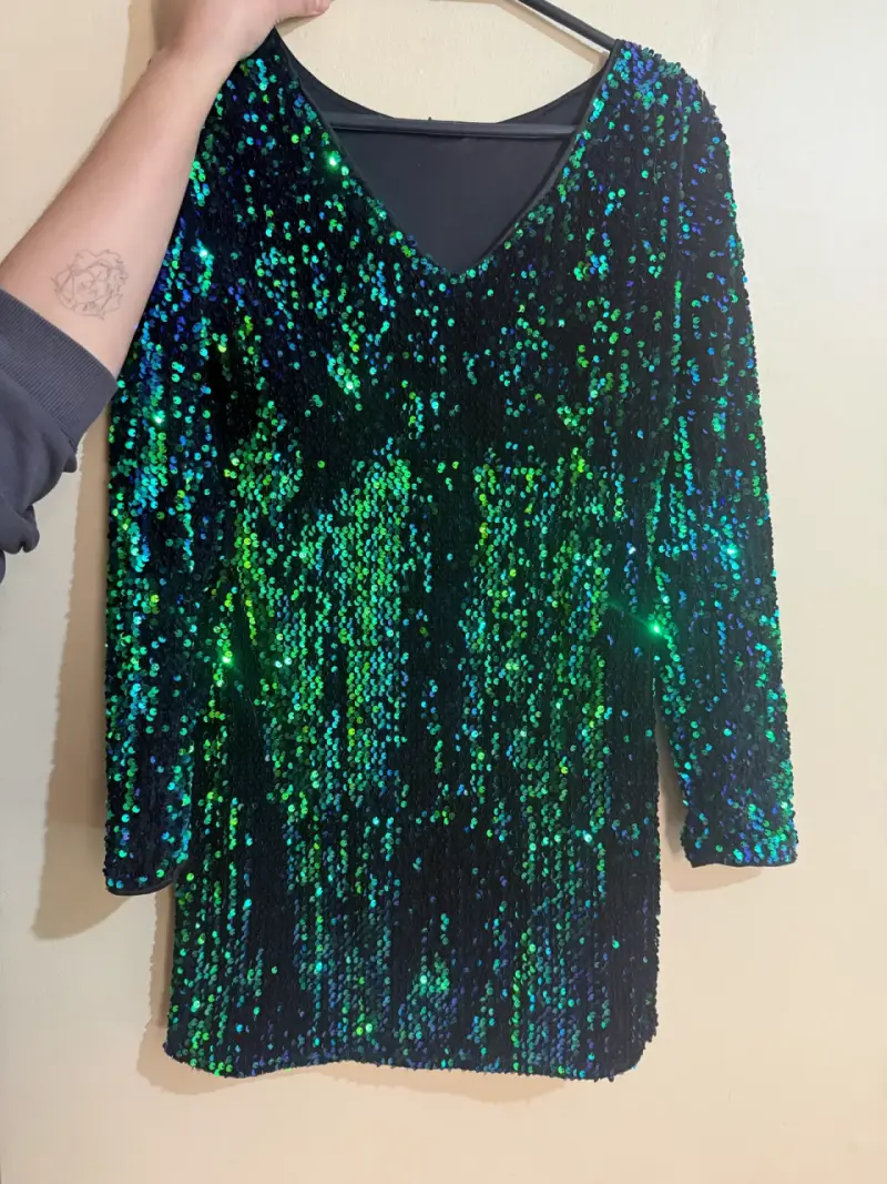 Vestido corto de lentejuelas verde - 5