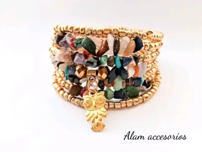 Brazalete mix de piedras multicolor - miniatura 1