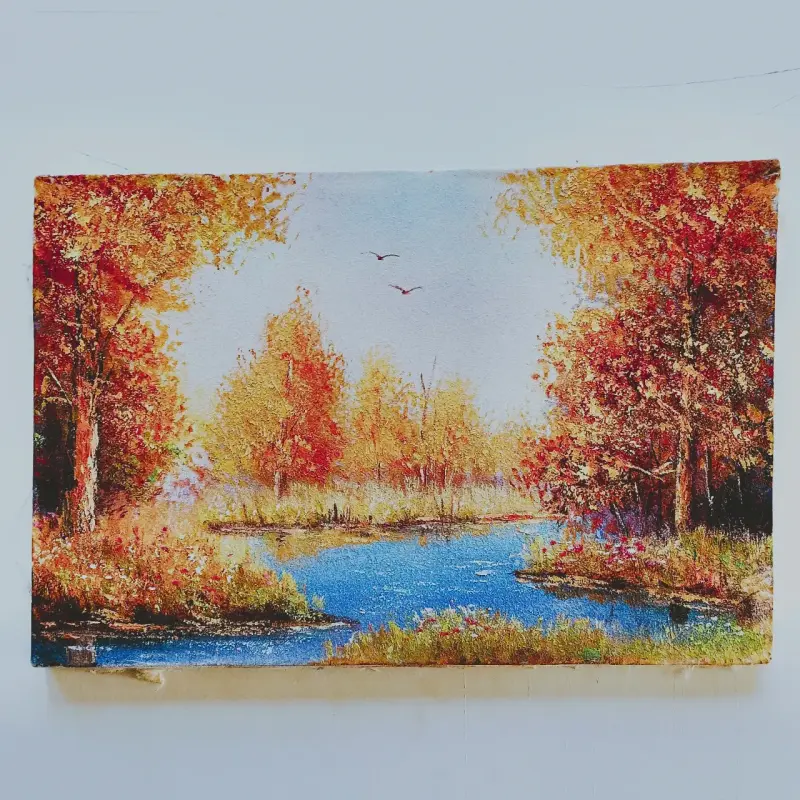 Cuadro de paisaje otoñal pintado a mano