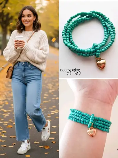 Pulsera turquesa con dije de corazón - miniatura 1