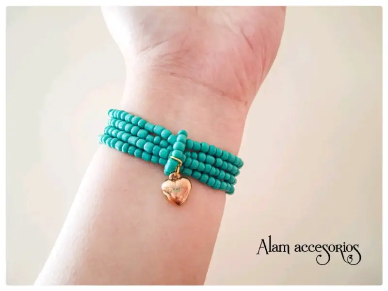 Pulsera turquesa con dije de corazón - 3