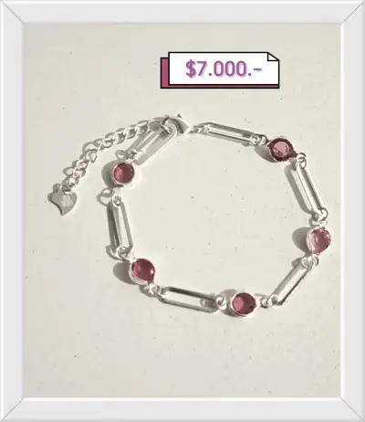 Pulsera plata y piedras rosadas - miniatura 1