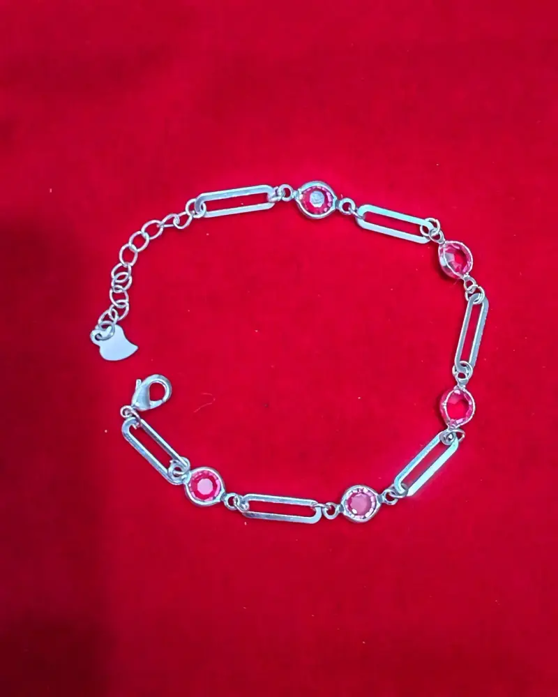 Pulsera plata y piedras rosadas - 2