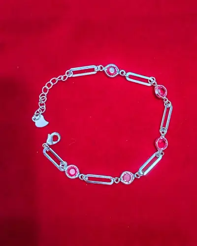 Pulsera plata y piedras rosadas - miniatura 2