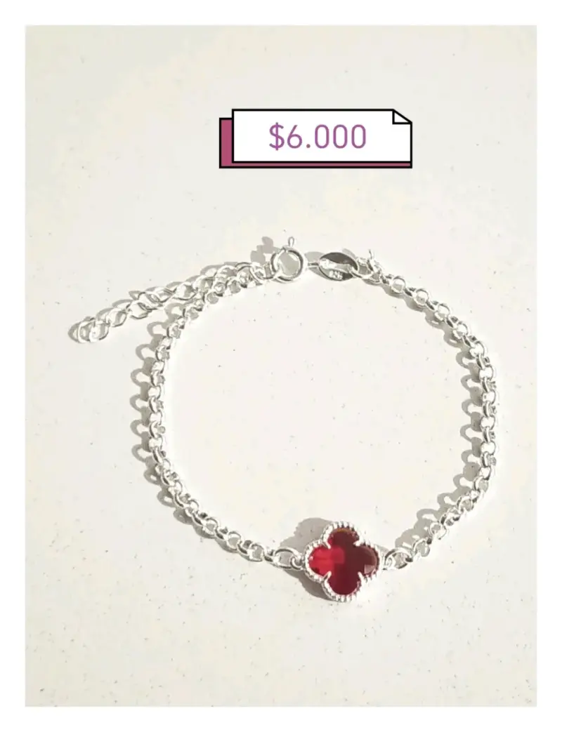 Pulsera de plata con trébol rojo - 1