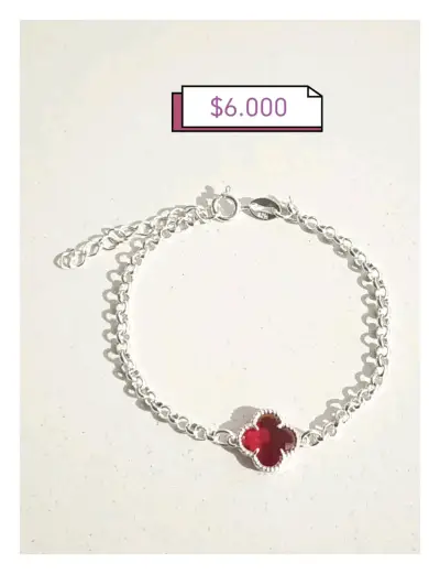 Pulsera de plata con trébol rojo - miniatura 1