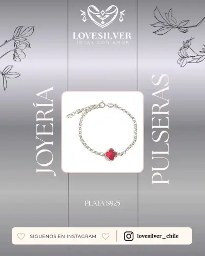 Pulsera de plata con trébol rojo - miniatura 2