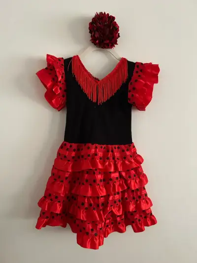 Vestido flamenco rojo y negro 24 meses - miniatura 1