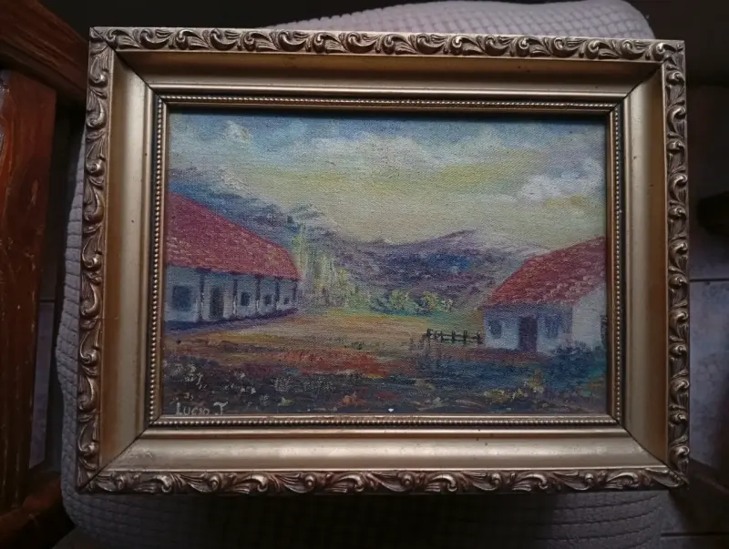 Cuadro paisaje rural con marco
