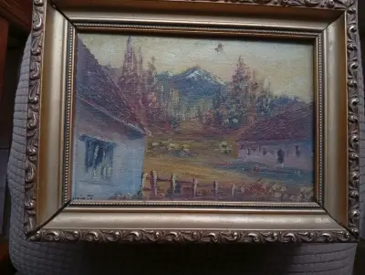 Cuadro paisaje rural con marco - miniatura 2