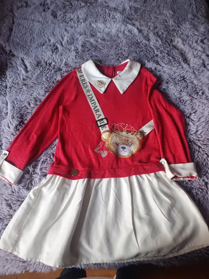 Vestido infantil rojo con oso - 1