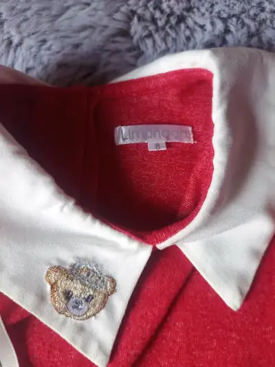 Vestido infantil rojo con oso - miniatura 2