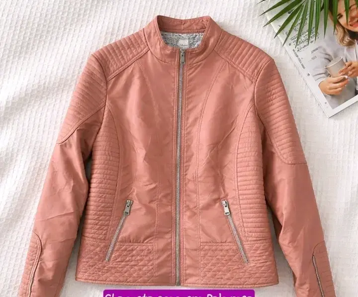 Chaqueta de invierno rosa ecocuero
