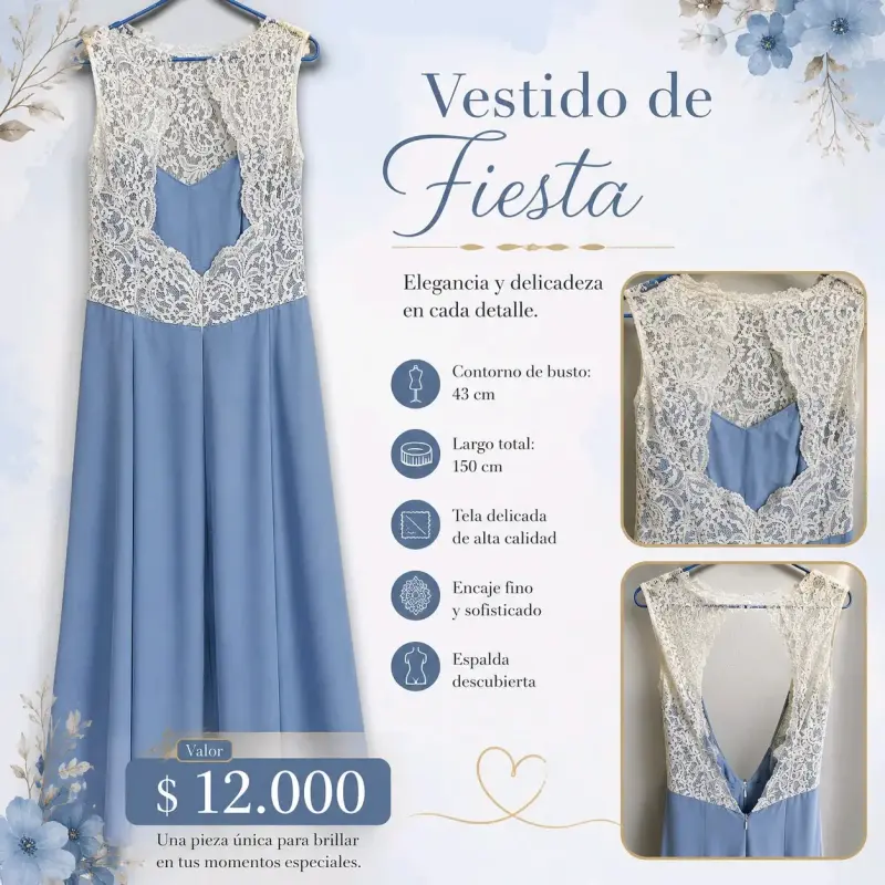 Vestido de fiesta azul encaje