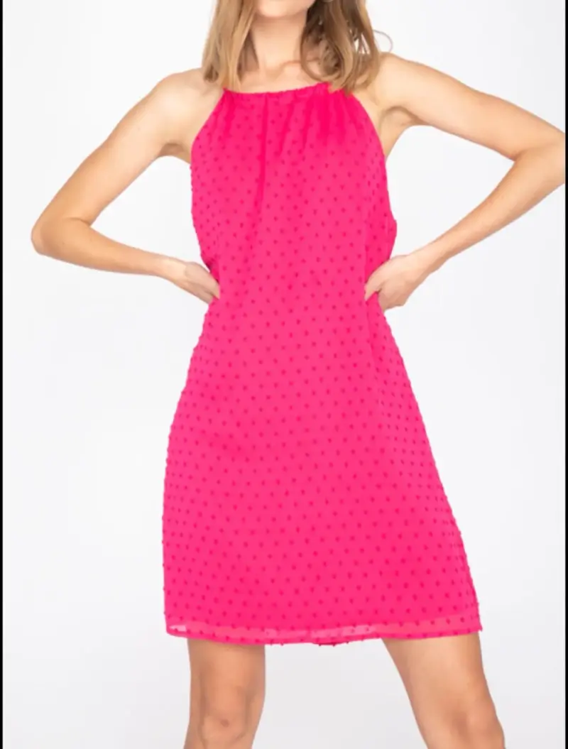 Vestido corto fucsia con bolsillos - 2