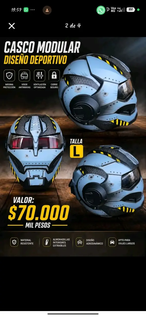 Casco modular deportivo azul talla L