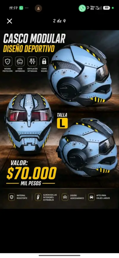 Casco modular deportivo azul talla L - miniatura 1