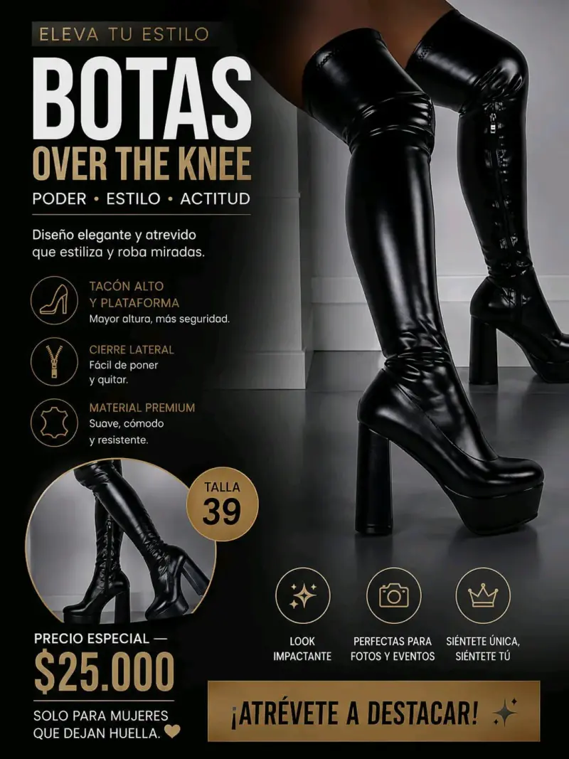 Botas Altas negras cuerina con taco - 5