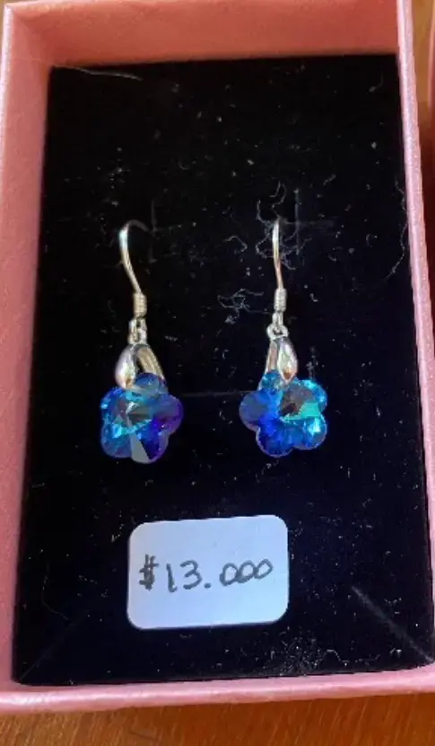Aros flor azul cristal