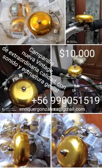 Campanilla Vintage dorada de bicicleta - miniatura 1