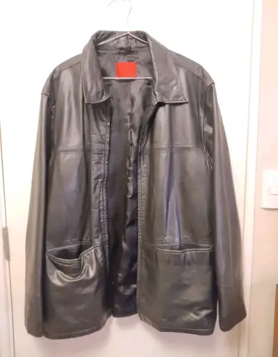 Chaqueta de cuero negro offset - miniatura 1