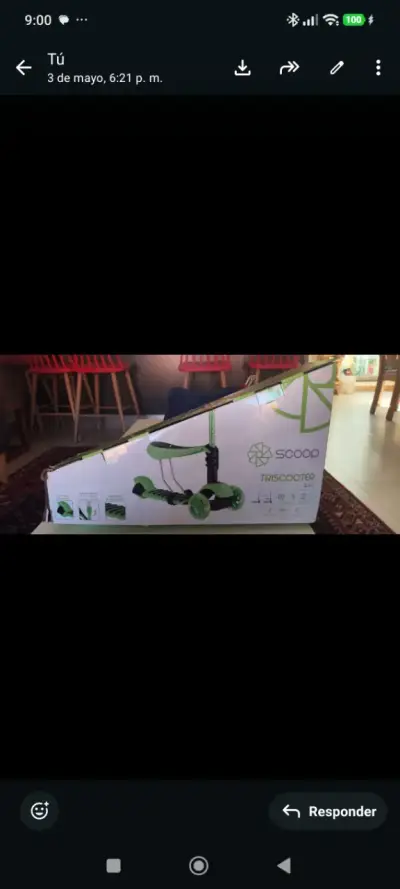 Triciclo scooter verde 3 ruedas - miniatura 1