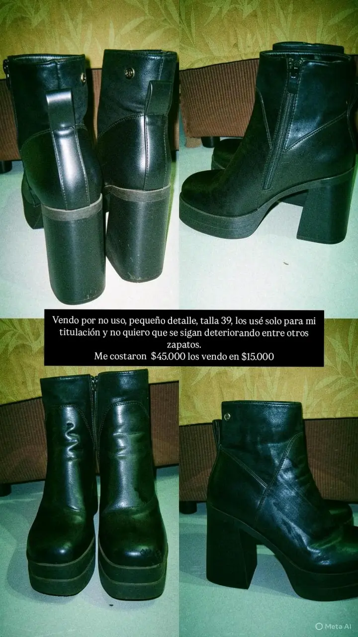 Botines negros de cuero, talla 39 - 1