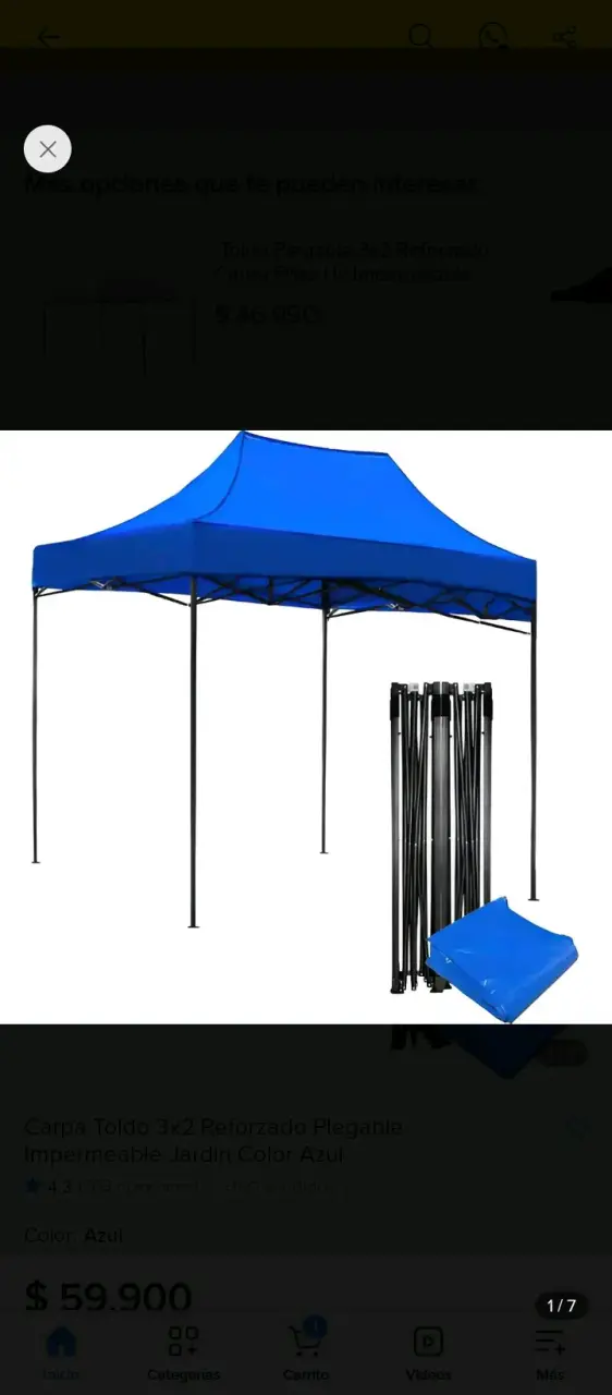 Toldo plegable azul 3x2