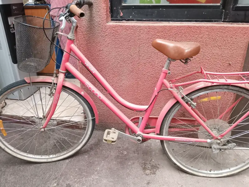 Bicicleta urbana rosada con canasto - 3