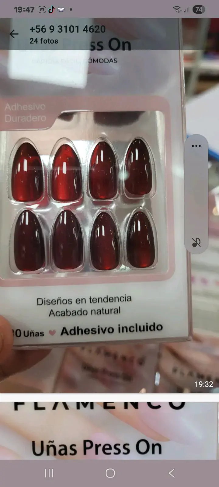 Uñas postizas rojas 30 unidades