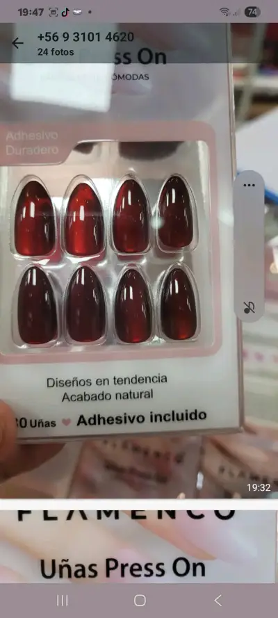 Uñas postizas rojas 30 unidades - miniatura 1