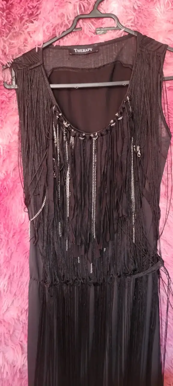 Vestido negro con flecos Therapy