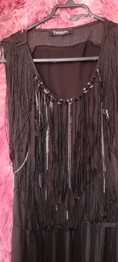Vestido negro con flecos Therapy - miniatura 2