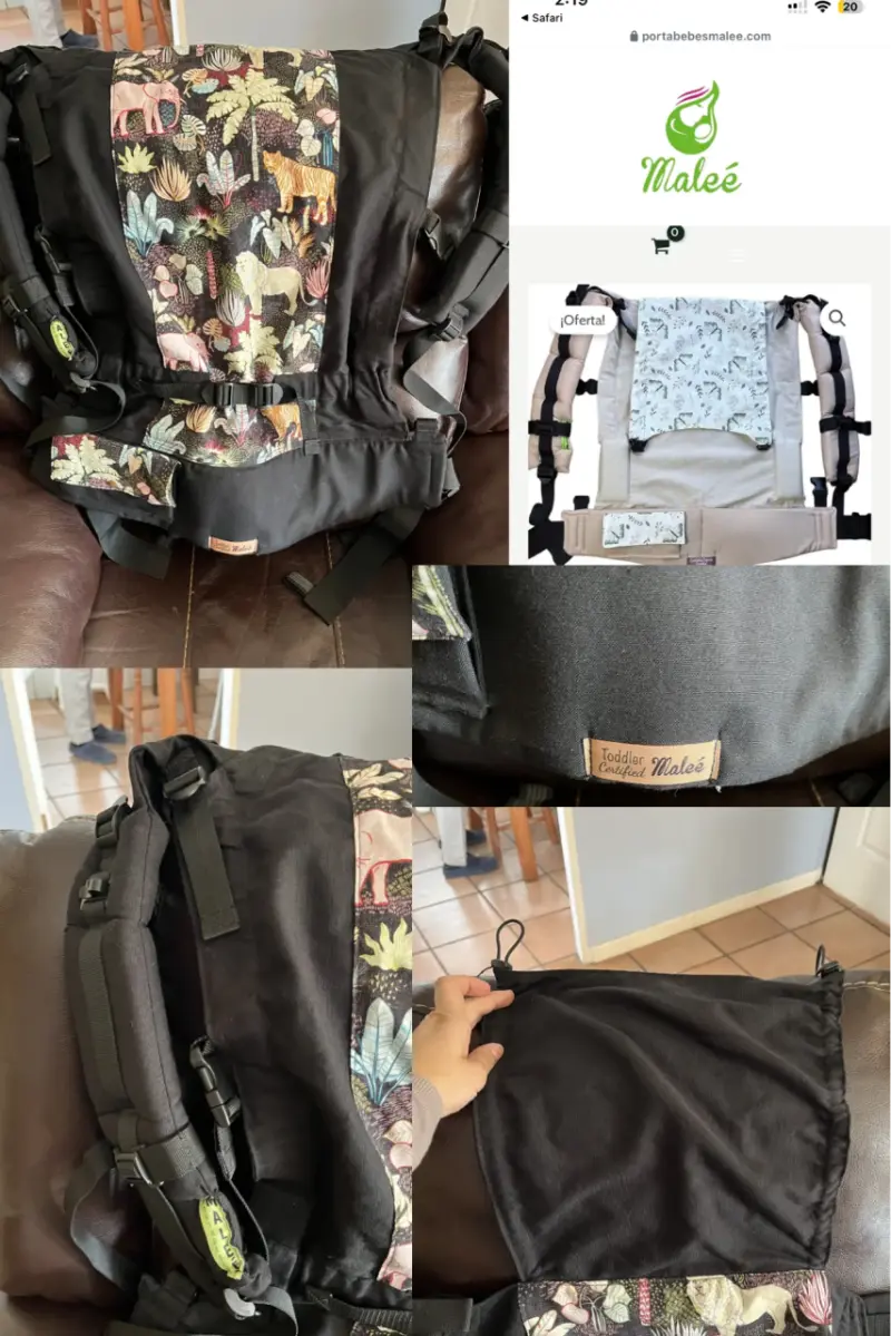 Portabebés Maleé negro y estampado