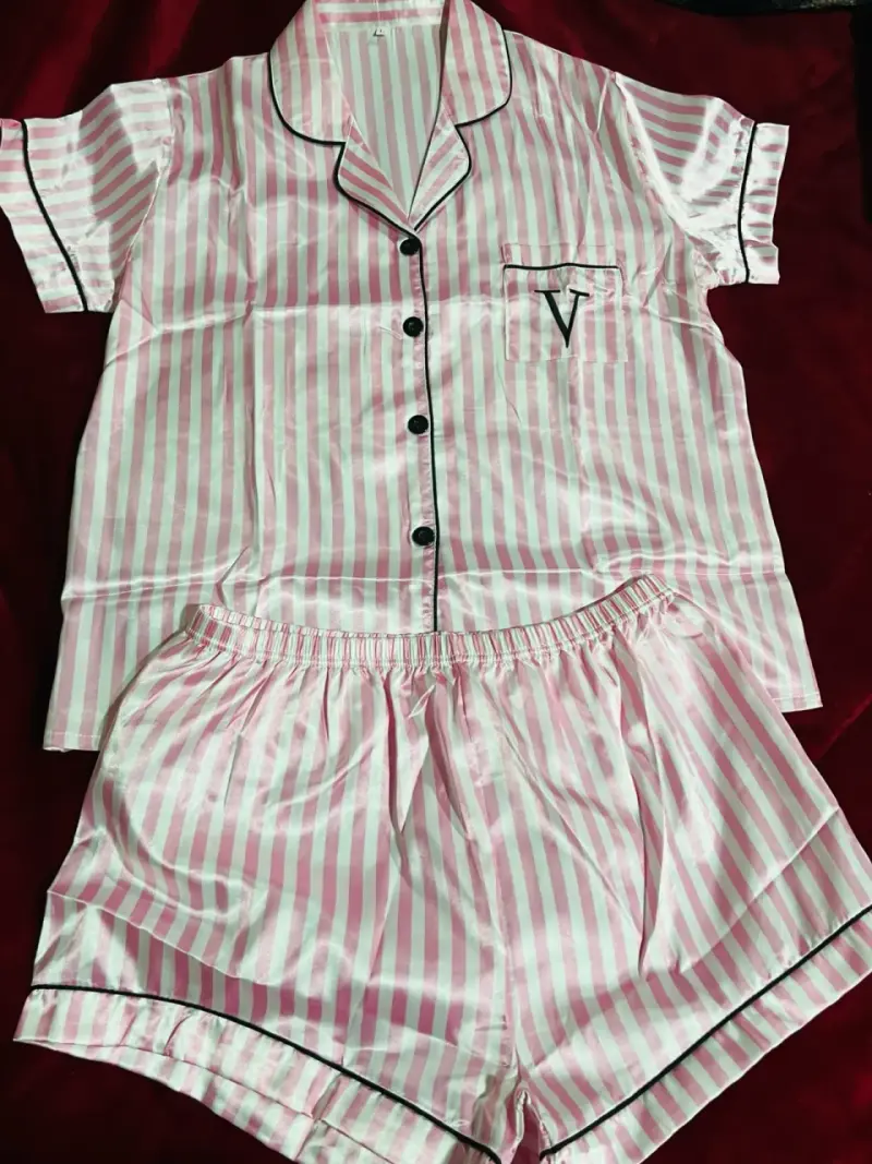 Pijama de rayas rosado y blanco - 3